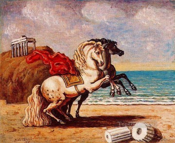 horse cats Painting - horses and temple 1949 Giorgio de Chirico Metaphysical surrealism